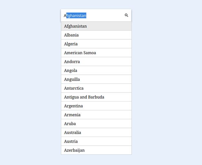 En la imagen se puede ver un input y debajo una lista de resultados para autocmpletar