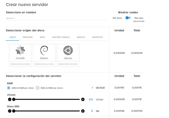 Imagen Panel de configración de clouding.io